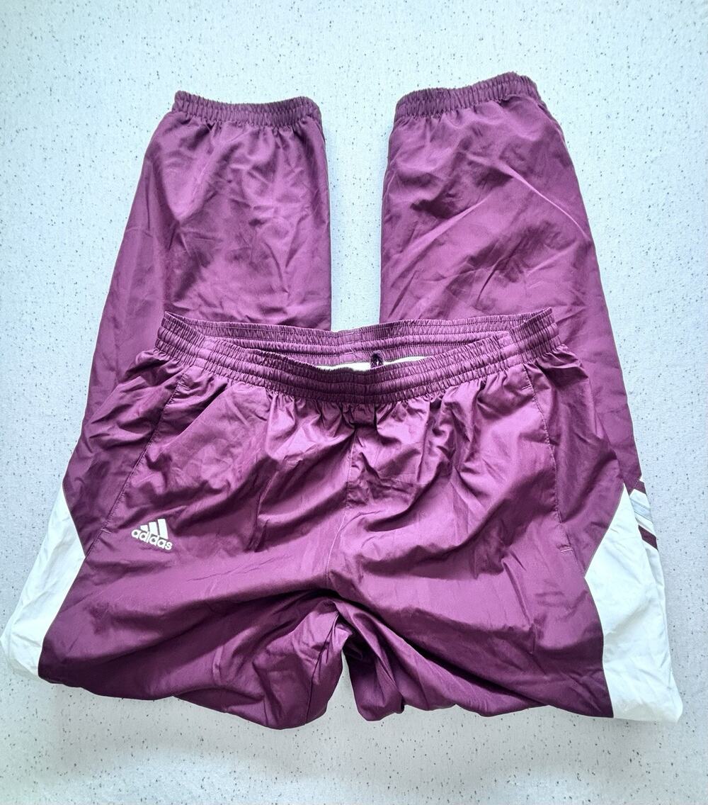 Vintage Adidas Track Pants Mens L Maroon Burgundy Wind Pants Mesh Lined